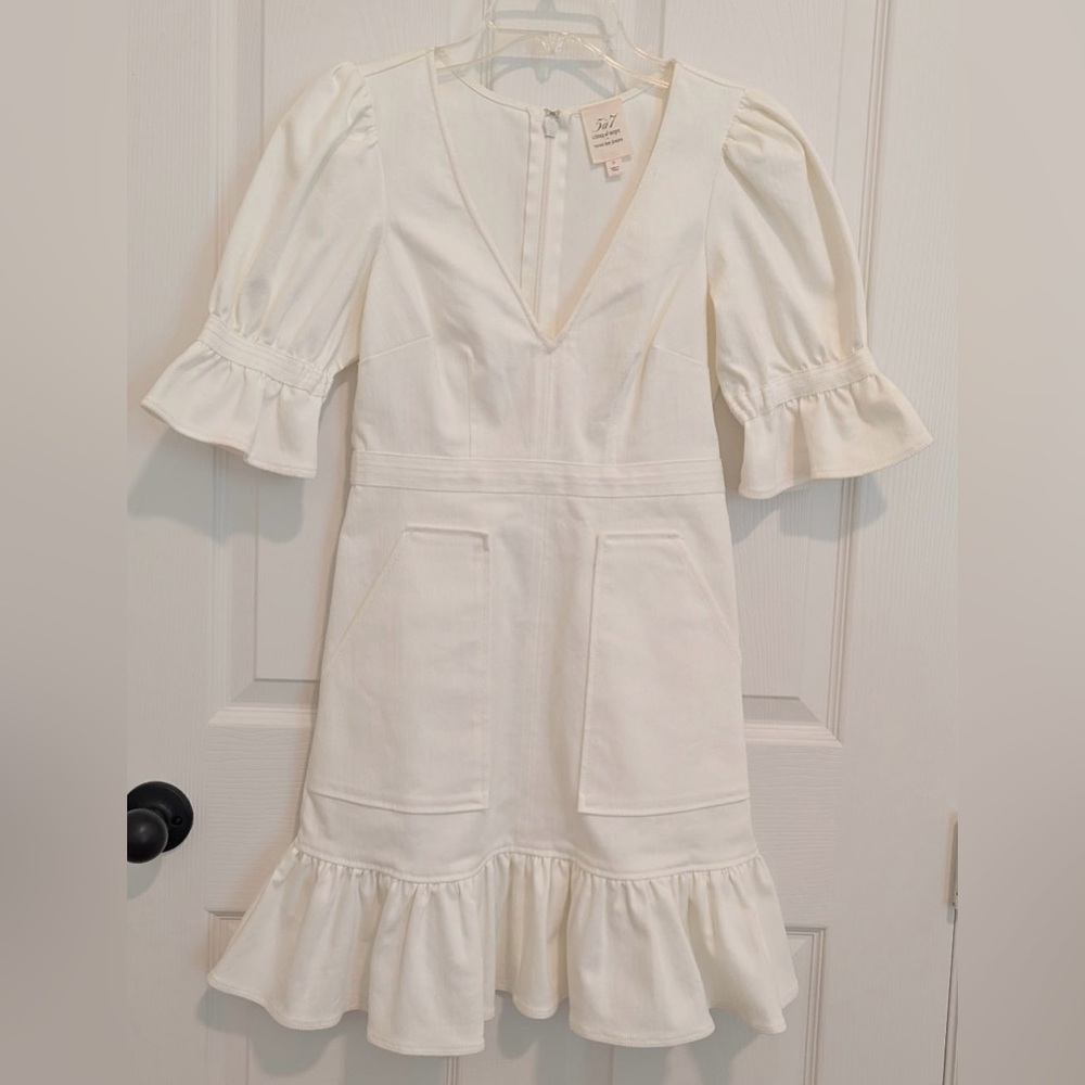 Cinq à Sept White Ruffle Mini Dress
